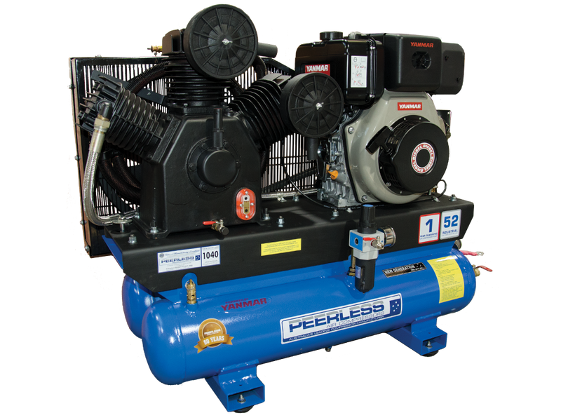 PEERLESS PHP52 Diesel Air Compressor Twin Tank: Belt Drive, Yanmar L100, 1050LPM - for High Pressure