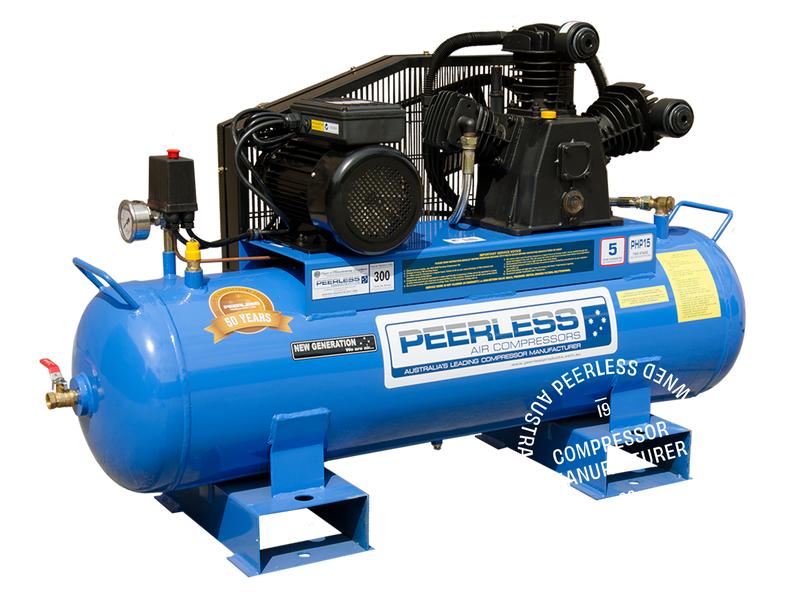PEERLESS P20 High Flow Single Phase Air Compressor Fatboy: Belt Drive, 15Amp, 3.5HP, 340LPM