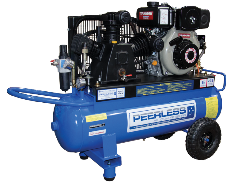 PEERLESS PHP15 Diesel Air Compressor: Belt Drive, Yanmar L48, 320LPM - for High Pressure