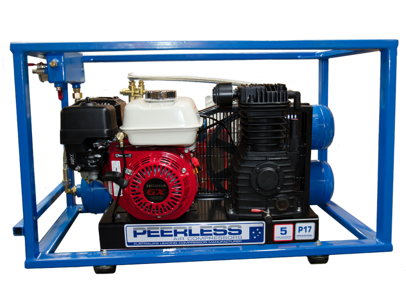 PEERLESS P17 Petrol Air Compressor: Belt Drive, Honda GX200, 350LPM