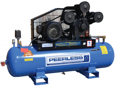 PEERLESS P55 High Flow Three Phase Air Compressor: Belt Drive, 10HP, 1300LPM