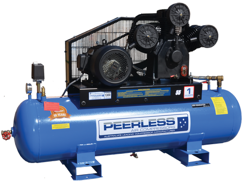 PEERLESS P55 High Flow Three Phase Air Compressor: Belt Drive, 10HP, 1300LPM