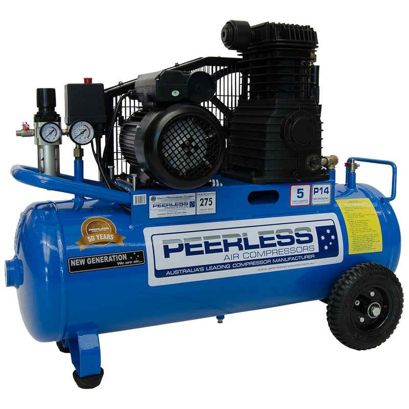 PEERLESS P14 Single Phase Air Compressor: Belt Drive, 10Amp, 2.75HP, 275LPM