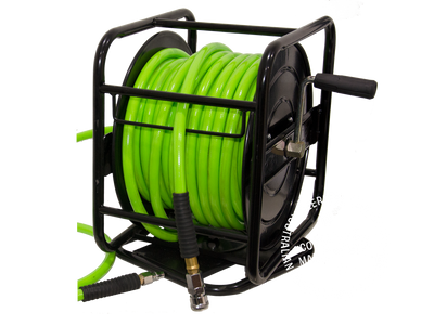 PEERLESS 30M Retractable Hand Crank Hose Reel with Air Hose: Metal Case