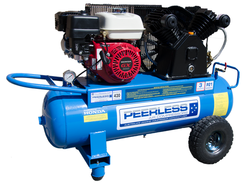 PEERLESS P21 Petrol Air Compressor: Belt Drive, Honda GX200, 420LPM