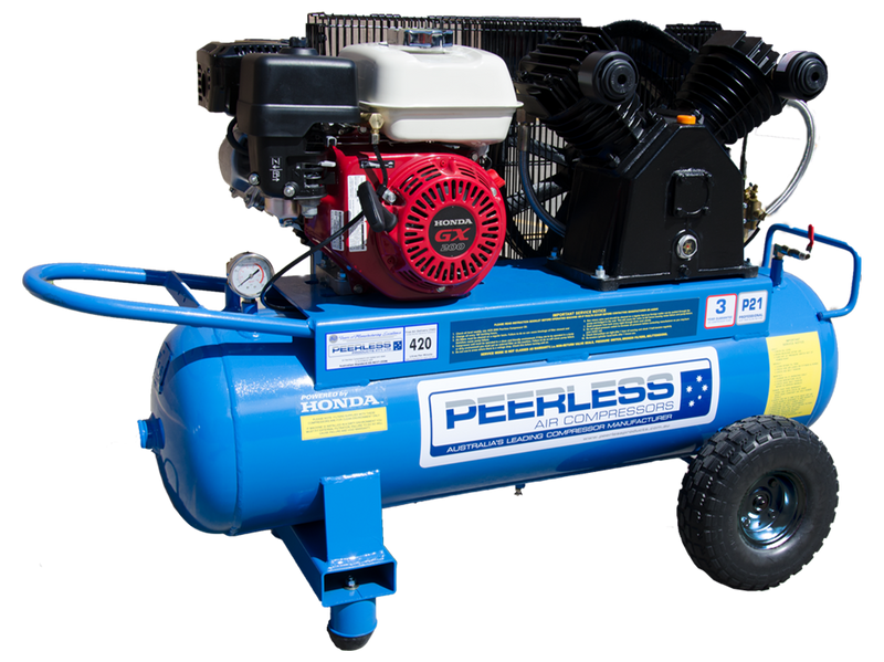 PEERLESS P21 Petrol Air Compressor: Belt Drive, Honda GX200, 420LPM