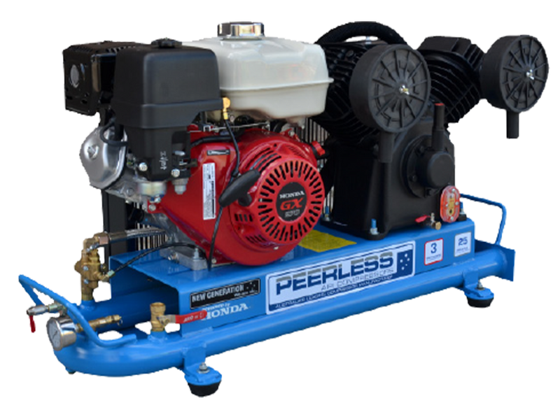 PEERLESS PV25 Petrol Air Compressor: Belt Drive, Honda GX270, 545LPM