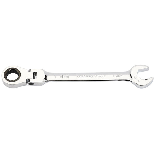 Draper Tools Metric Combination Spanner with Flexible Head and Double Ratcheting Features (15mm) DRA06860