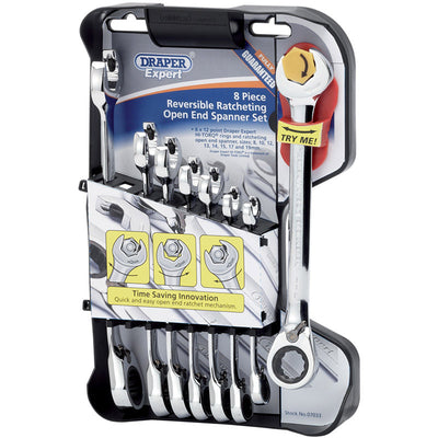 Draper Tools Metric Combination Spanner Set with Flexible Head and Double Ratcheting Features (8 Piece) DRA07033