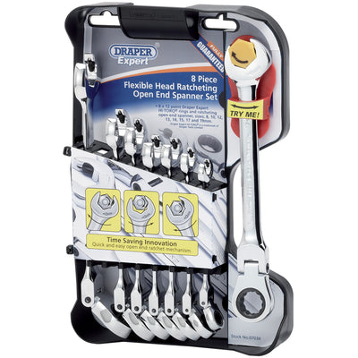 Draper Tools Metric Combination Spanner Set with Flexible Head and Double Ratcheting Features (8 Piece) DRA07034
