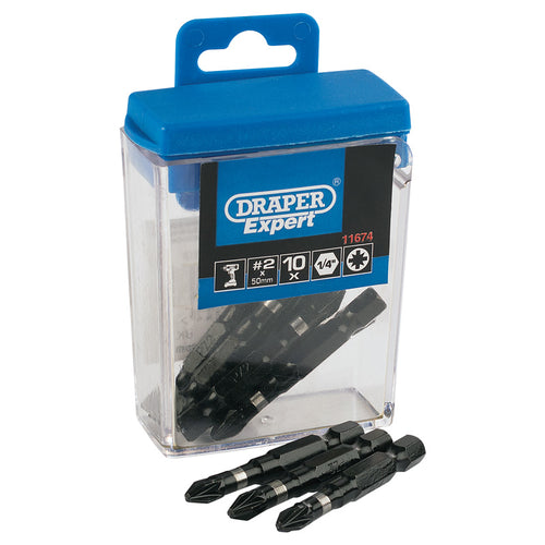 Draper Tools No. 2 PZ x 50mm Type Impact Bits (10 Piece) DRA11674