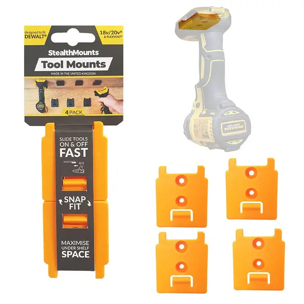 StealthMounts DeWalt XR 18V/20V Tool Mounts Yellow 4 Pack - TMDW18YLW4