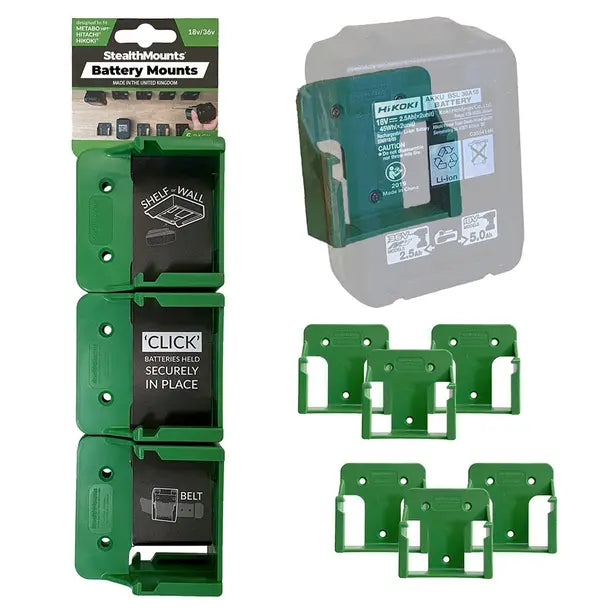 StealthMounts HiKOKI / Metabo HPT / Hitachi Battery Mounts Green 6 Pack - BM-MHH18-GRN-6