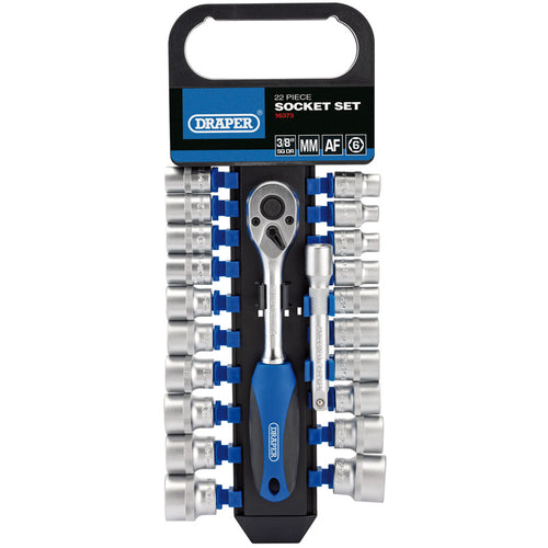 Draper Tools 3/8 Sq. Dr. Combined MM/AF Socket and Ratchet Set (22 piece) DRA16373