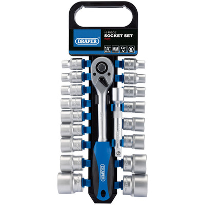 Draper Tools 1/2 Sq. Dr. Metric Socket and Ratchet Set (19 Piece) DRA16375
