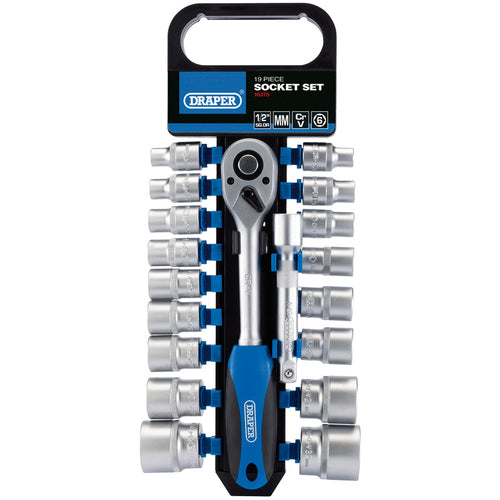 Draper Tools 1/2 Sq. Dr. Metric Socket and Ratchet Set (19 Piece) DRA16375