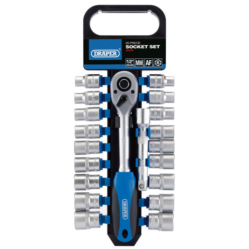 Draper Tools 1/2 Sq. Dr. Combined MM/AF Socket and Ratchet Set (20 piece) DRA16376