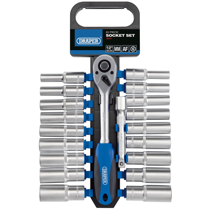 Draper Tools 1/2 Sq. Dr. Combined MM/AF Deep Socket and Ratchet Set (20 Piece) DRA16377
