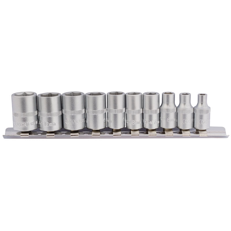 Draper Tools 1/4 Sq. Dr. Metric Sockets on Metal Rail (10 piece) DRA16398