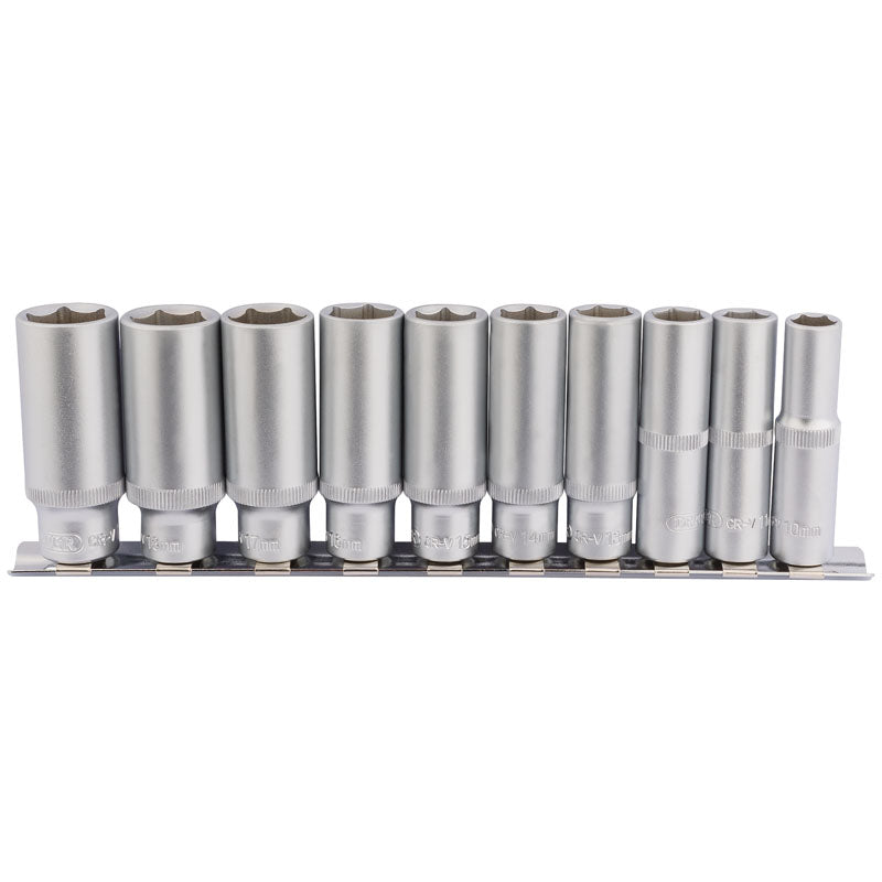 Draper Tools 3/8 Square Drive Deep Socket Set on Metal Rail (10 Piece) DRA16401