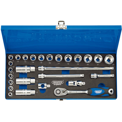 Draper Tools 3/8 Sq. Dr. Metric Socket Set in Metal Case (27 Piece) DRA16470