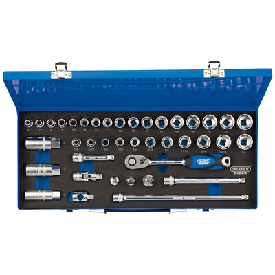 Draper Tools 3/8 Sq. Dr. Combined MM/AF Socket Set in Metal Case (40 piece) DRA16472