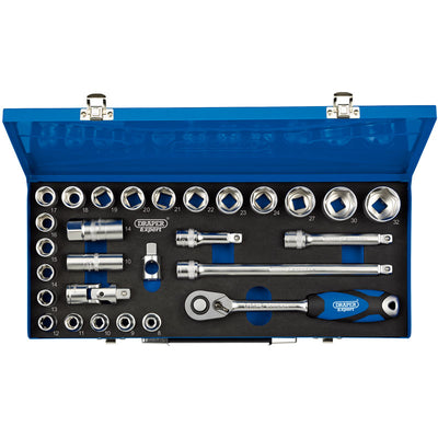 Draper Tools 1/2 Sq. Dr. Metric Socket Set in Metal Case (28 Piece) DRA16473