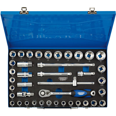 Draper Tools 1/2 Sq. Dr. Combined MM/AF Socket Set in Metal Case (40 Piece) DRA16474