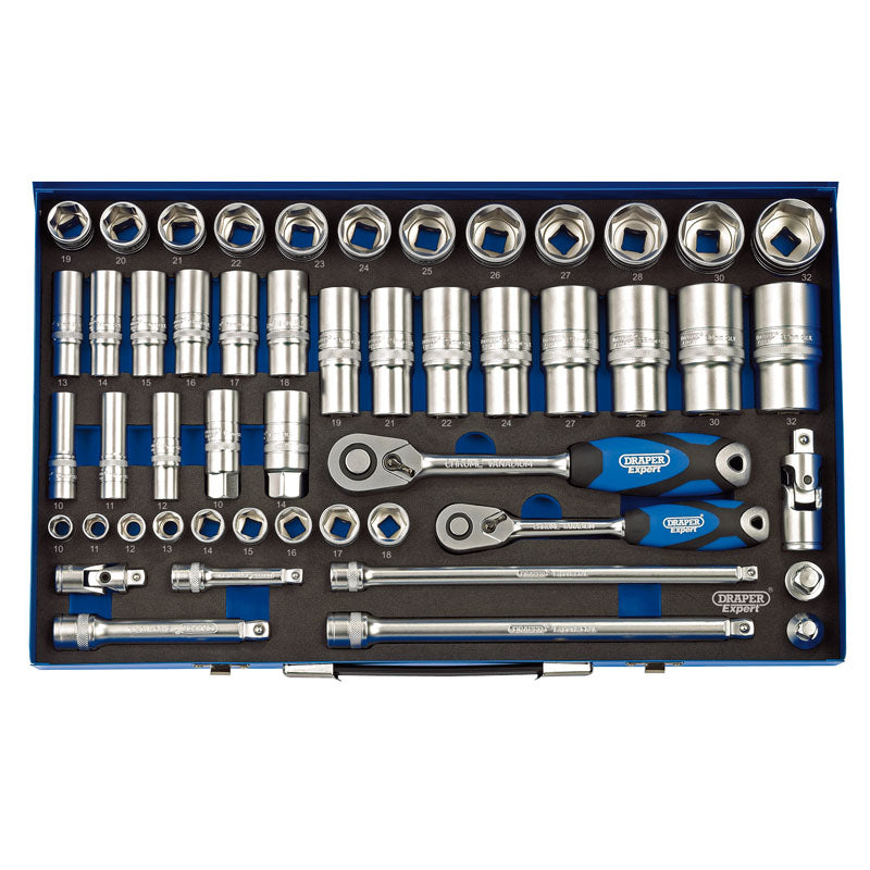Draper Tools 3/8 and 1/2 Sq. Dr. Metric Socket Set in Metal Case (50 Piece) DRA16475
