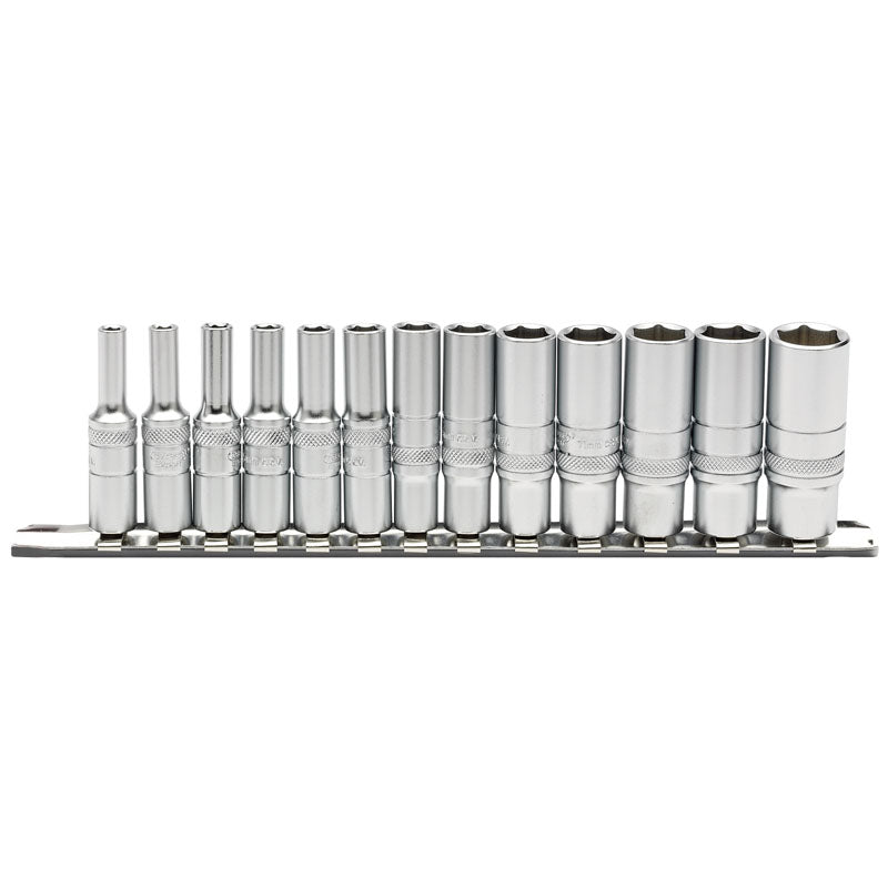 Draper Tools 1/4 Sq. Dr. Deep Metric Sockets on Metal Rail (13 piece) DRA16490