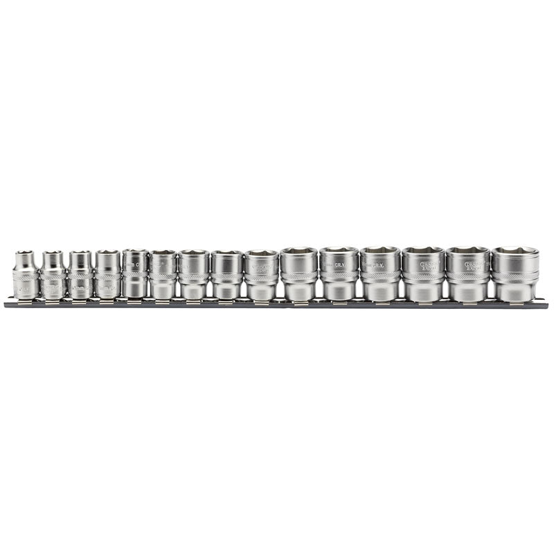 Draper Tools 3/8 Sq. Dr. Metric Socket Set on Metal Rail (15 Piece) DRA16492