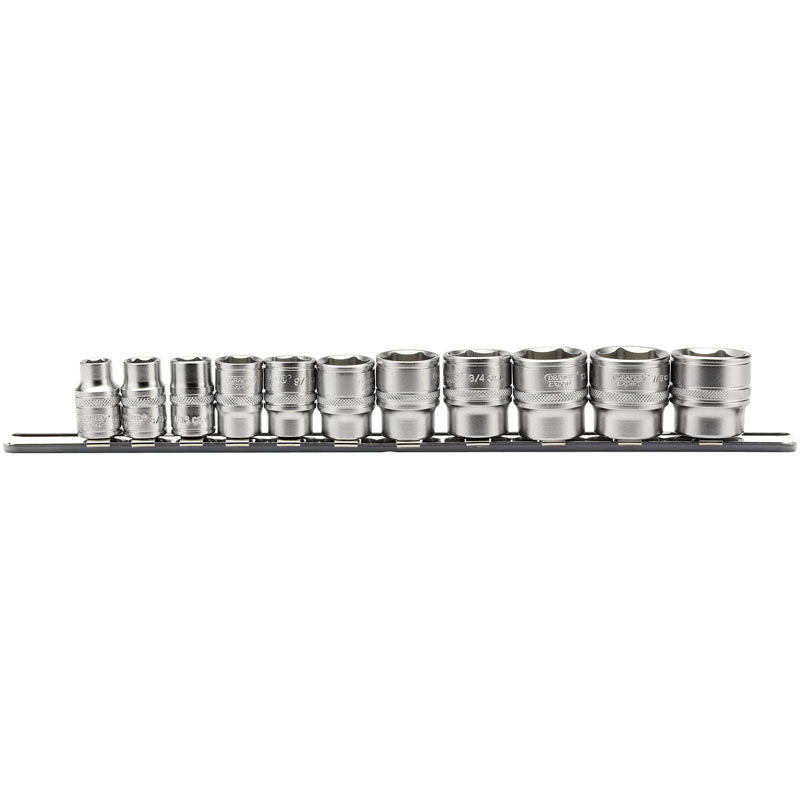 Draper Tools 3/8 Sq. Dr. Imperial Socket Set on Metal Rail (11 Piece) DRA16493