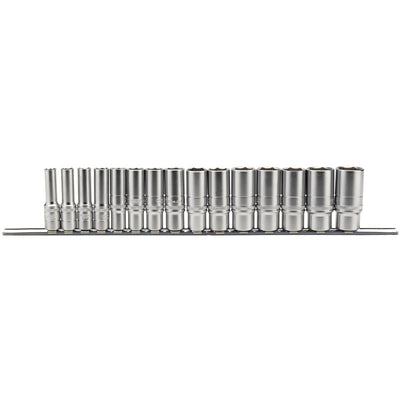 Draper Tools 3/8 Sq. Dr. Metric Deep Socket Set on Metal Rail (15 Piece) DRA16494