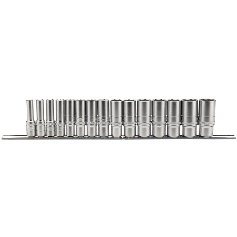 Draper Tools 3/8 Sq. Dr. Metric Deep Socket Set on Metal Rail (15 Piece) DRA16494