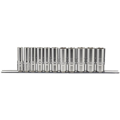 Draper Tools 3/8 Sq. Dr. Imperial Deep Socket Set on Metal Rail (11 Piece) DRA16495