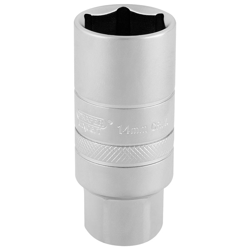 Draper Tools 3/8 Square Drive 14mm Thread 6 Point Satin Chrome Spark Plug Socket (21mm Socket) DRA16777