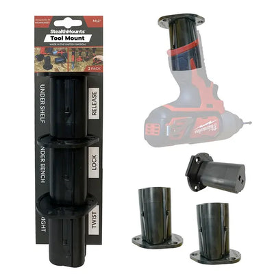 StealthMounts Milwaukee M12 Tool Mounts Black 3 Pack - TM-MW12-BLK-3