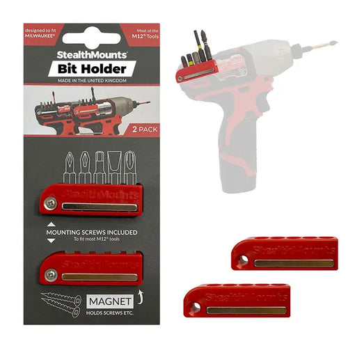 StealthMounts Milwaukee M12 Magnetic Bit Holders Red 2 Pack - BH-MW12-RED-2
