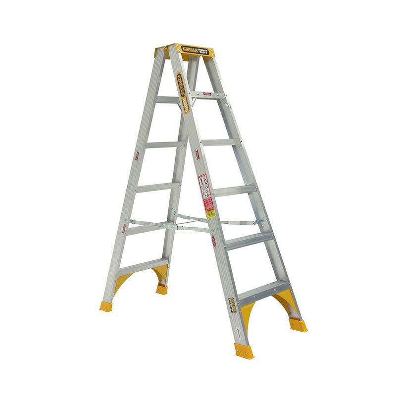 GORILLA 1.8m (6ft) Double Sided Aluminium 180Kg Heavy Duty Step Ladder SM006-HD
