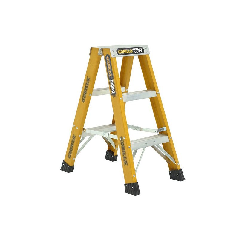 GORILLA Fibreglass Double Sided Heavy Duty 180kg Step Ladder (3ft) 0.9m - FSM003-HD