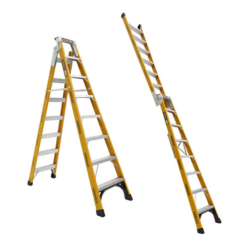 GORILLA Dual purpose ladder 2.4-4.5m (8-15ft) Fibreglass 180kg Heavy Duty Industrial FDM008-HD