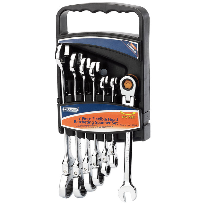 Draper Tools Draper Hi-Torq® Metric Flexible Head Ratcheting Combination Spanner Set (7 Piece) DRA25396