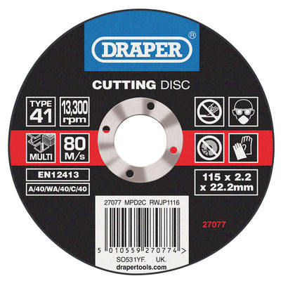 Draper Tools Multi Purpose Cutting Disc (115 x 1.6 x 22.2mm) DRA27077