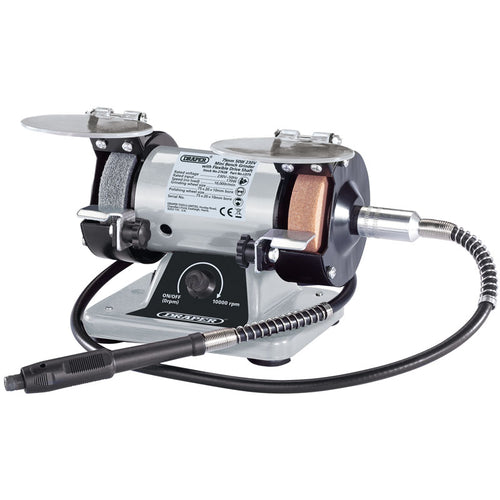 Draper Tools 75mm Mini Bench Grinder with Flexible Drive Shaft and Box of Accessories (150W) DRA27628