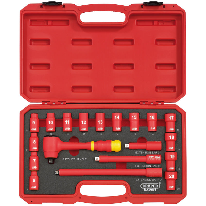 Draper Tools 3/8 Square. Drive. VDE Socket Set (19 Piece) DRA31057