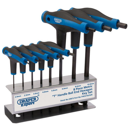 Draper Tools Soft Grip T Handle Hexagon and Ball End Key Set (8 Piece) DRA33873