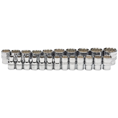 Draper Tools 1/2 Sq. Dr. Loose Metric Polished Chrome Sockets (23 piece) DRA34561