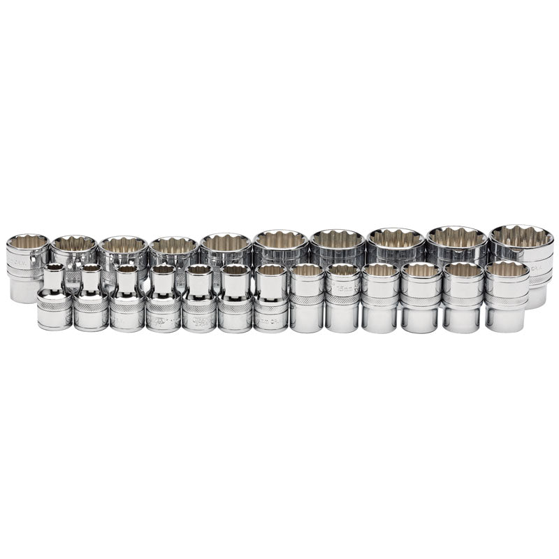 Draper Tools 1/2 Sq. Dr. Loose Metric Polished Chrome Sockets (23 piece) DRA34561