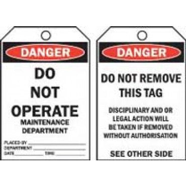 DO NOT OPERATE MAINTENANCE DEPARTMENT TAG TAGD4C