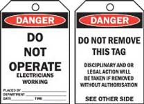 DO NOT OPERATE ELECTRICIANS WORKING TAG TAGD3C